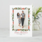 ヴィンテージポインセティアス松の針クリスマスフォト シーズンカード (スタンド正面)