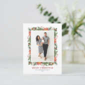 ヴィンテージポインセティアス松の針クリスマスフォト シーズンポストカード (スタンド正面)