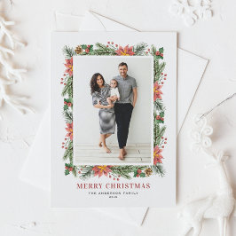 ヴィンテージポインセティアス松の針クリスマスフォト シーズンポストカード