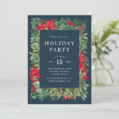 ヴィンテージポインセティアス&グリーンリーネイビーホリデーパーティー 招待状 (スタンド正面)
