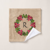 ヴィンテージポインセティアホリーベリーリースモノグラム バスタオルセット (ウォッシュタオル)