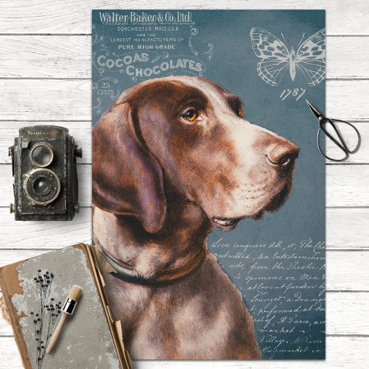 ヴィンテージポインタ犬とEphemera Decopage 薄葉紙