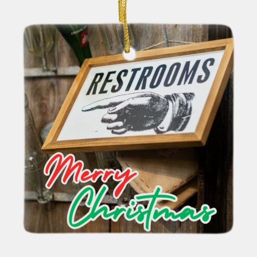 ヴィンテージポインティングハンドトイレの標識 セラミックオーナメント (正面)