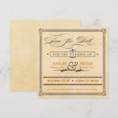 ヴィンテージポスターオレンジ&ブラウン日付を保存 セーブザデート (正面/裏面)