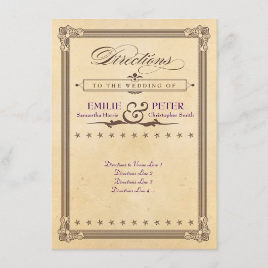 ヴィンテージポスタークリーム結婚&ブラウンの方向性 エンクロージャーカード (正面)