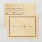 ヴィンテージポスタークリーム&ブラウンウェディングRSVPポストカード インビテーションポストカード (正面/裏面)