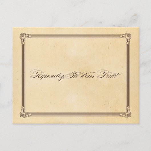 ヴィンテージポスタークリーム&ブラウンウェディングRSVPポストカード インビテーションポストカード (正面)