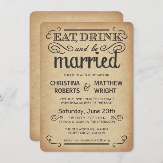 ヴィンテージポスタースタイルの素朴な結婚式招待状 招待状 (正面/裏面)