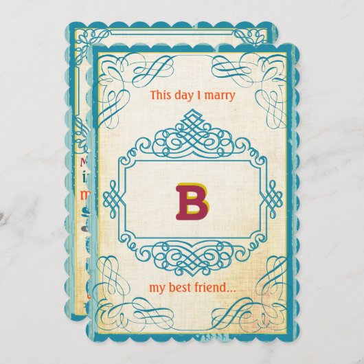 ヴィンテージポスタースタイルアクアオレンジクランベリーイエロー 招待状 (正面/裏面)