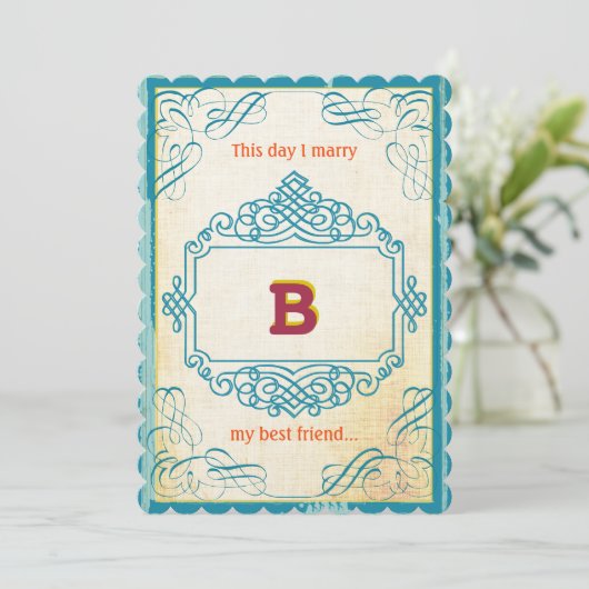 ヴィンテージポスタースタイルアクアオレンジクランベリーイエロー 招待状 (スタンド正面)