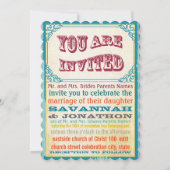 ヴィンテージポスタースタイルアクアオレンジクランベリーイエロー 招待状 (裏面)