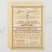 ヴィンテージポスタースタイルクリーム&ブラウンウェディング招待 招待状 (正面/裏面)