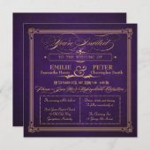 ヴィンテージポスタースタイルナスPurpスクエア結婚ズ 招待状 (正面/裏面)
