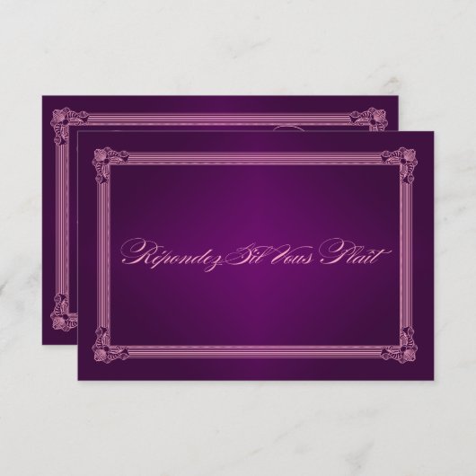 ヴィンテージポスタースタイルパープルRSVPカード 出欠カード (正面/裏面)