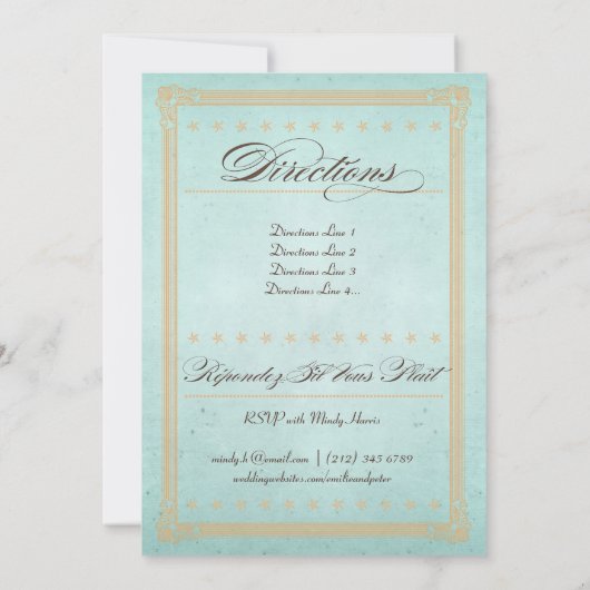 ヴィンテージポスタースタイルブルー結婚式招待状 招待状 (裏面)