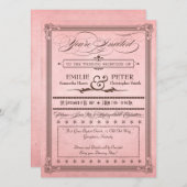 ヴィンテージポスターピンク&ブラウン披露宴結婚のみ 招待状 (正面/裏面)