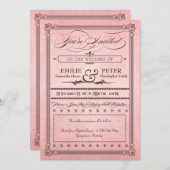 ヴィンテージポスターピンク&ブラウン結婚ズ&披露宴 招待状 (正面/裏面)