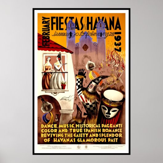 ヴィンテージポスタープリントフィエスタスハバナ1937 ポスター (正面)