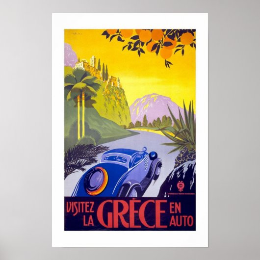 ヴィンテージポスタープリントVisit Grece Greece By Car ポスター (正面)