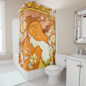 ヴィンテージポスターマガフランスのジンアールヌーボー女性 シャワーカーテン (インサイチュ)