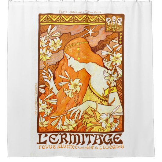 ヴィンテージポスターマガフランスのジンアールヌーボー女性 シャワーカーテン (正面)