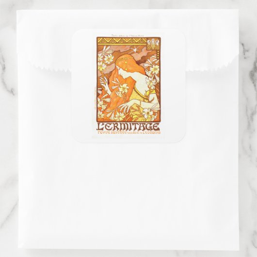 ヴィンテージポスターマガフランスのジンアールヌーボー女性 スクエアシール (バッグ)