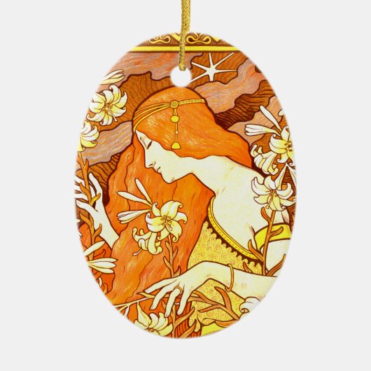 ヴィンテージポスターマガフランスのジンアールヌーボー女性 セラミックオーナメント (正面)