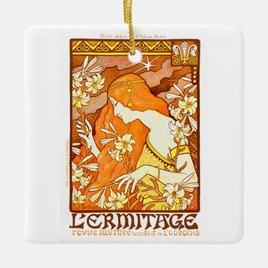 ヴィンテージポスターマガフランスのジンアールヌーボー女性 セラミックオーナメント (正面)