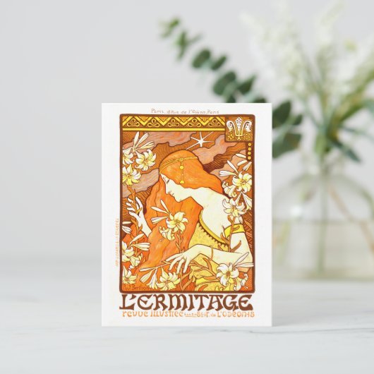 ヴィンテージポスターマガフランスのジンアールヌーボー女性 ポストカード (スタンド正面)