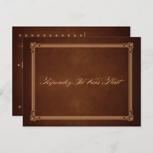 ヴィンテージポスターリッチブラウンウェディングRSVPポストカード インビテーションポストカード (正面/裏面)