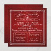 ヴィンテージポスターレッド&シルバースクエアウェディング招待 招待状 (正面/裏面)