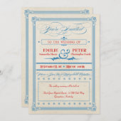 ヴィンテージポスターレッド、ホワイト、ブルー結婚ズ 招待状 (正面/裏面)