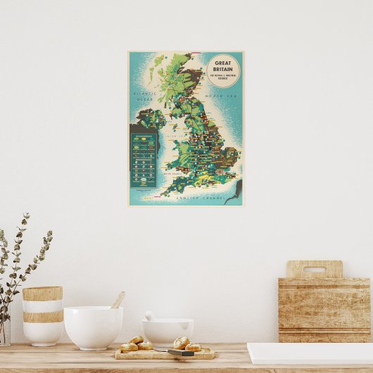 ヴィンテージポスター素晴らしイギリス地図 ポスター (キッチン)