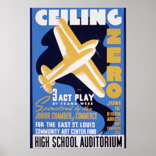 ヴィンテージポスター、天井ゼロ飛行機WPAポスター ポスター (正面)