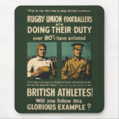 ヴィンテージポスター: 義務のためのラグビープレーヤー呼出し マウスパッド (正面)