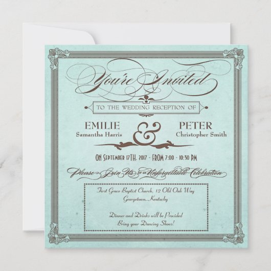 ヴィンテージポスター　青と茶色　受付のみ 招待状 (正面)