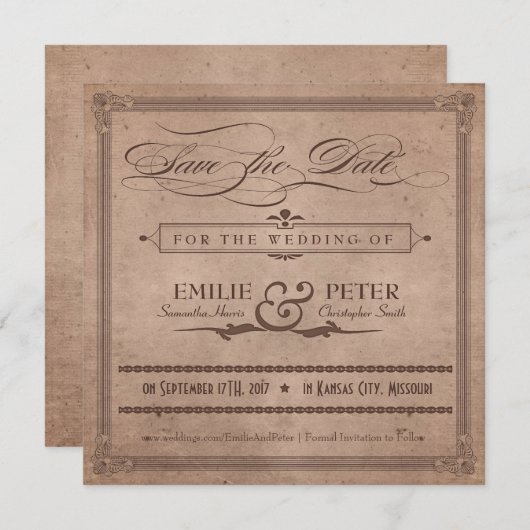 ヴィンテージポスタ素朴ーココア日付を保存 セーブザデート (正面/裏面)