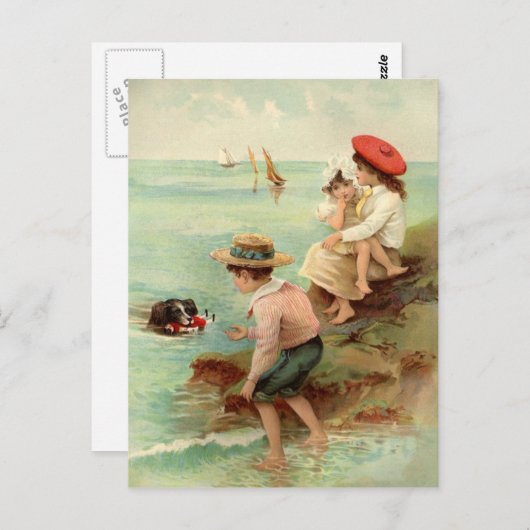 ヴィンテージポストカードのビーチ ポストカード (正面/裏面)