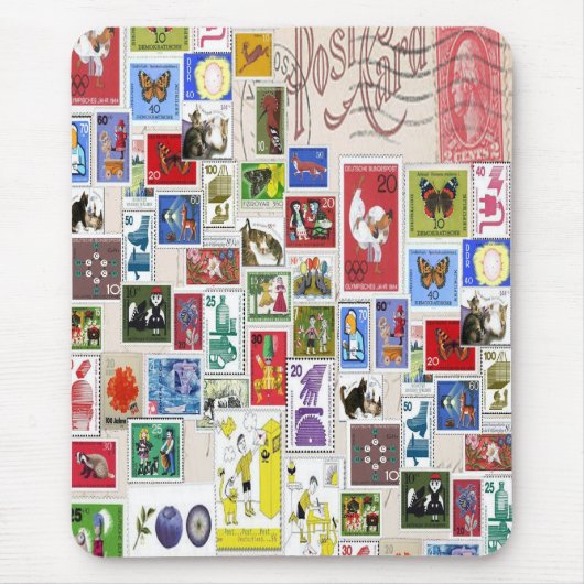 ヴィンテージポストカードカラフル切手コレクション マウスパッド (正面)