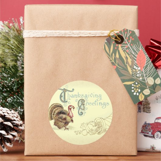 ヴィンテージポストカードサンクスギビング七面鳥スタンプ ラウンドシール (クリスマス)