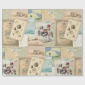 ヴィンテージポストカードシーサイドビーチコラージュ ラッピングペーパー (フラット)