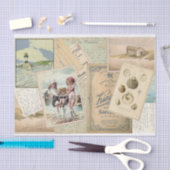 ヴィンテージポストカードシーサイドビーチコラージュ 薄葉紙 (クラフト)