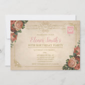 ヴィンテージポストカードティーパーティー誕生日招待状 招待状 (正面)