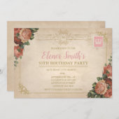 ヴィンテージポストカードティーパーティー誕生日招待状 招待状 (正面/裏面)