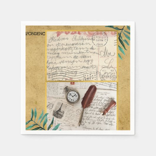 ヴィンテージポストカードパリ紙ナプキンス スタンダードカクテルナプキン (正面)