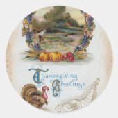 ヴィンテージポストカード感謝祭トルコ ラウンドシール (正面)