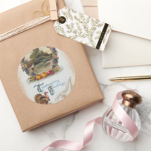 ヴィンテージポストカード感謝祭トルコ ラウンドシール (ギフト)