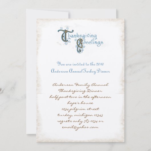 ヴィンテージポストカード感謝祭ハーベスト招待状 招待状 (正面)