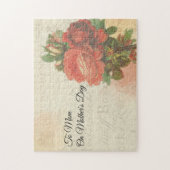 ヴィンテージポストメール母の日レッドローズブーケ ジグソーパズル (縦)