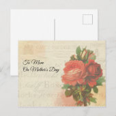 ヴィンテージポストメール母の日レッドローズブーケ ポストカード (正面/裏面)